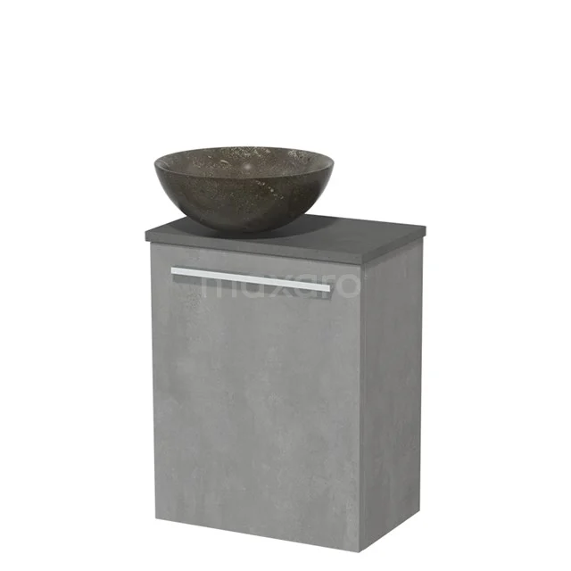 WC-Möbel mit Aufsatzwaschbecken | 41 cm hellgrauer Beton glatte Front Blaustein Naturstein Aufsatzwaschbecken dunkelgrauer Beton TMK10-06886 Grauer Badschrank mit Steine Waschbecken, schnittiges Design, ideal für moderne Badezimmer.