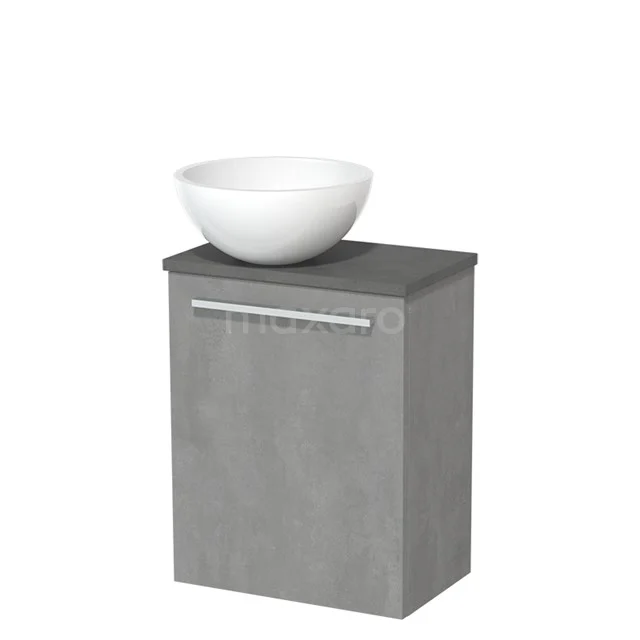 Toilet unit with wash basin | 41 cm Light grey concrete Flat front High-gloss white Mineral marble wash basin Dark grey concrete worktop TMK10-06887