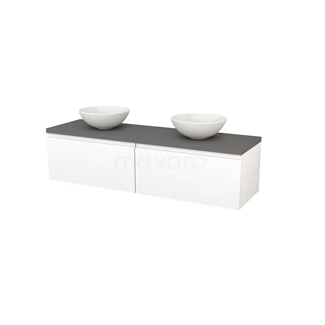 White bathroom unit with two countertop wash basins, anthracite worktop, minimalist design, ideal for a modern bathroom.