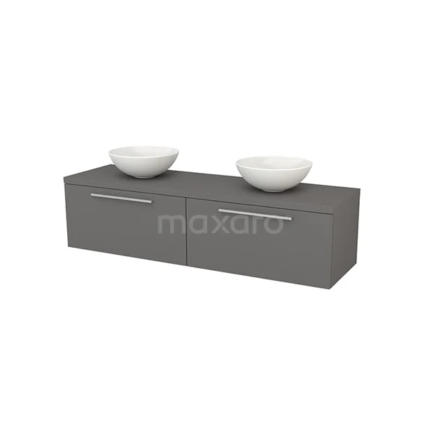 Modulo+ Plato Badkamermeubel voor waskom | 160 cm Basalt Vlak front Basalt blad 2 lades naast elkaar BMK002310