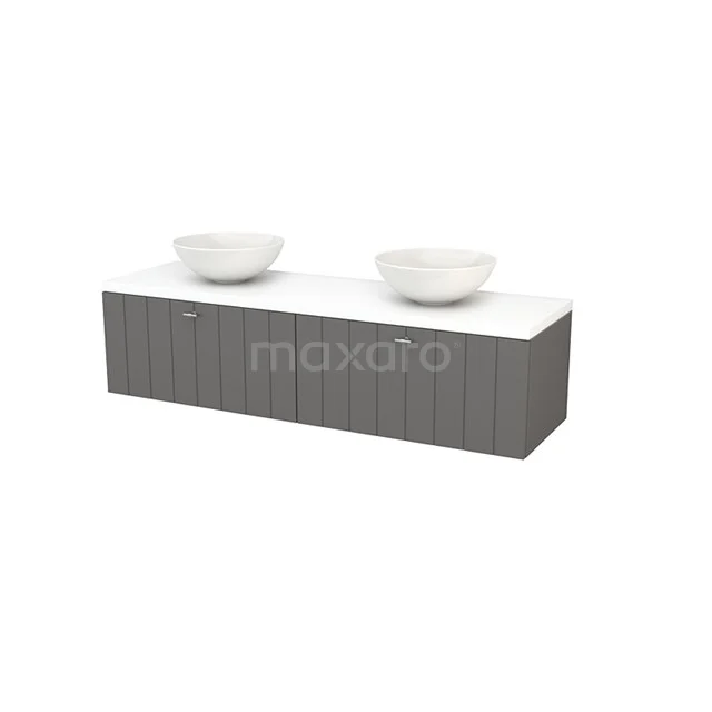 Modulo+ Plato Badkamermeubel voor waskom | 160 cm Mat wit Lamel front Mat wit blad 2 lades naast elkaar BMK002311
