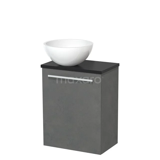 WC-Möbel mit Aufsatzwaschbecken | 41 cm Dunkelgrauer Beton Glatte Front Hochglanz Weiß Mineralguss Aufsatzwaschbecken Matt Schwarz TMK10-04818 Grauer Badschrank mit weißem, schalenförmigem Waschbecken, modernes Design, Wandmontage, ideal für kompakte Bäder.