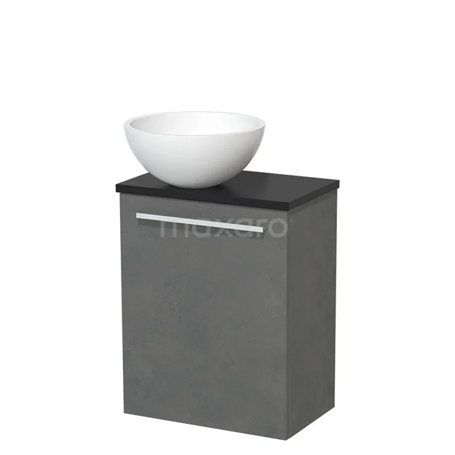 Toilet unit with wash basin | 41 cm Dark grey concrete Flat front Matte white Countertop wash basin Matte black worktop TMK10-04819