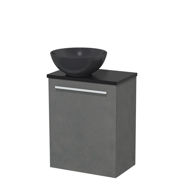 Toiletmeubel met waskom | 41 cm Donkergrijs beton Vlak front Mat zwart Quartz waskom Mat zwart blad TMK10-04820