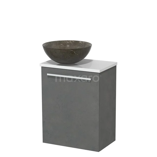 Toilet unit with wash basin | 41 cm Dark grey concrete Flat front Blue stone Natural stone countertop wash basin High-gloss white worktop TMK10-06896