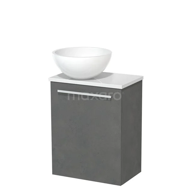 Toilet unit with wash basin | 41 cm Dark grey concrete Flat front High-gloss white Mineral marble basin High-gloss white worktop TMK10-06897