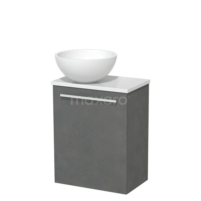 Toilet unit with wash basin | 41 cm Dark grey concrete Flat front Matte white Countertop wash basin High-gloss white worktop TMK10-06898
