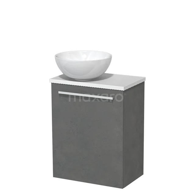Toiletmeubel met waskom | 41 cm Donkergrijs beton Vlak front Hoogglans wit Keramiek waskom Mat wit blad TMK10-02673