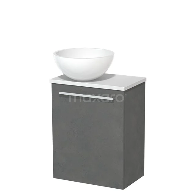 Toilet unit with wash basin | 41 cm Dark grey concrete Flat front High-gloss white Mineral marble wash basin Matte white worktop TMK10-06902