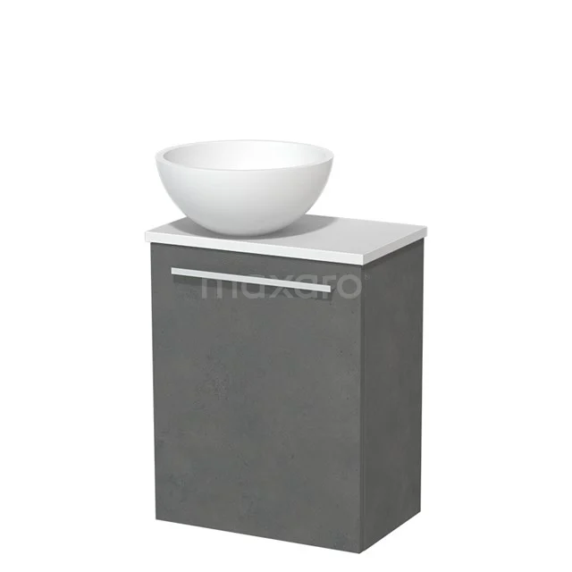 Toilet unit with wash basin | 41 cm Dark grey concrete Flat front Matte white Solidtop wash basin Mat white worktop TMK10-06903