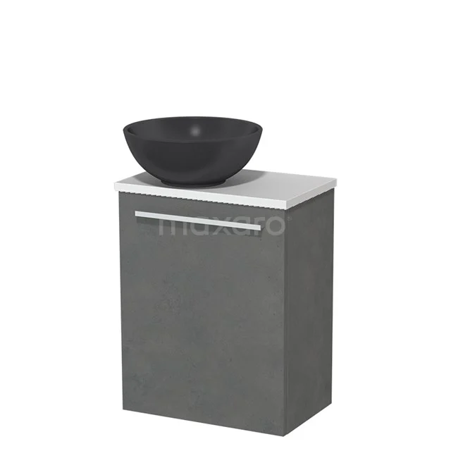 Toilet unit with wash basin | 41 cm Dark grey concrete Flat front Matte black Quartz wash basin Matte white worktop TMK10-06904