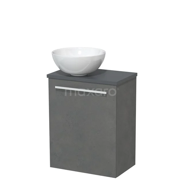 Toiletmeubel met waskom | 41 cm Donkergrijs beton Vlak front Hoogglans wit Keramiek waskom Donkergrijs blad TMK10-06905