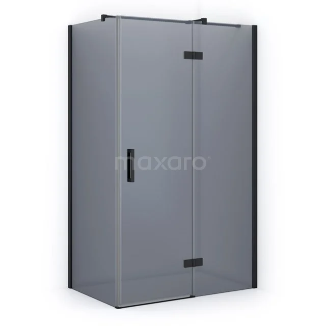 Pearl Shower cabin | 110x80 cm Matte black Smoke glass Pivot door Rectangle CPB0856321M Black shower enclosure with two glass doors, matte black frame and modern design; perfect for a stylish bathroom.