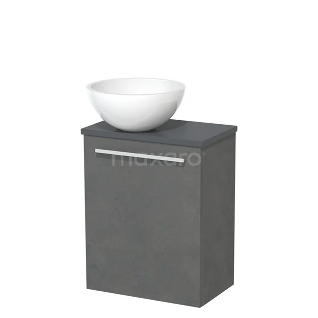 Toiletmeubel met waskom | 41 cm Donkergrijs beton Vlak front Hoogglans wit Mineraalmarmer waskom Donkergrijs blad TMK10-06907