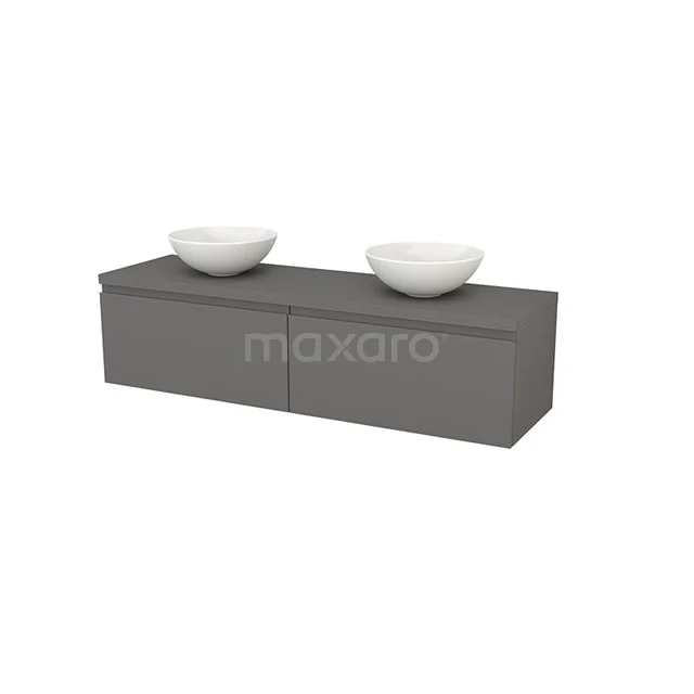 Modulo+ Plato Badkamermeubel voor waskom | 160 cm Basalt Greeploos front Basalt blad 2 lades naast elkaar BMK002319