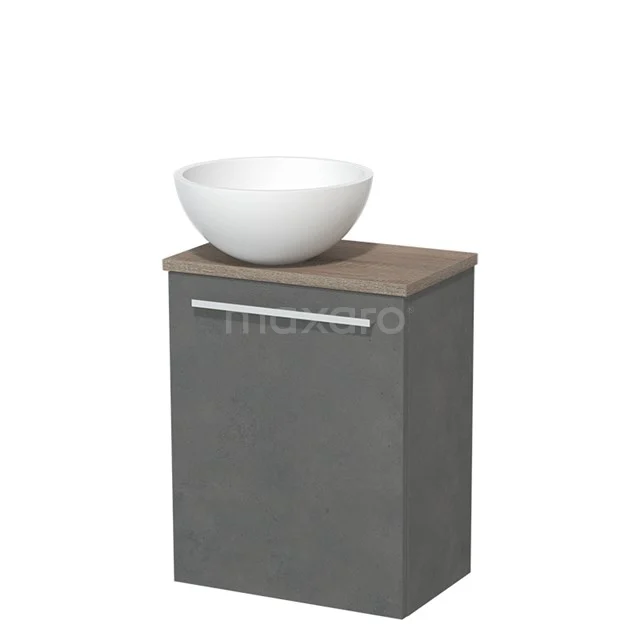 Toilet unit with wash basin | 41 cm Dark grey concrete Flat front Matte white Solidtop wash basin Oak worktop TMK10-06918