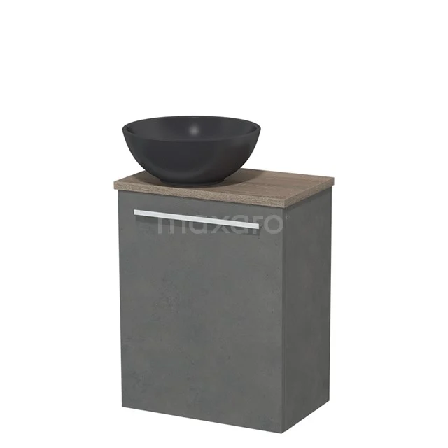 Toilet unit with wash basin | 41 cm Dark grey concrete Flat front Matte black Quartz wash basin Oak worktop TMK10-06919
