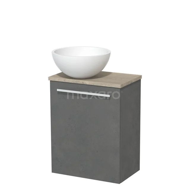 Toiletmeubel met Waskom Solid Surface Modulo Donkergrijs Beton Vlak 41 cm Lichtgrijs Eiken Blad TMK10-06923