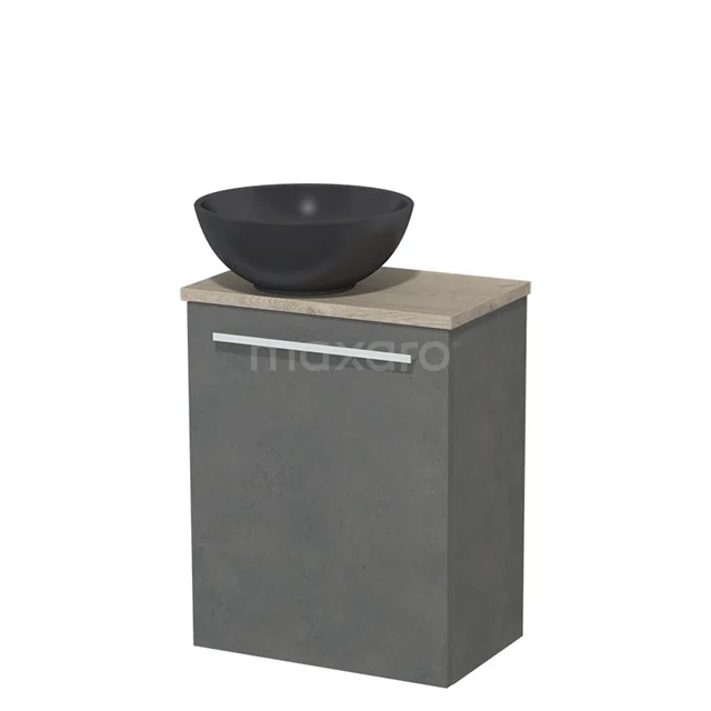 Toiletmeubel met Waskom Quartz Modulo Donkergrijs Beton Vlak 41 cm Lichtgrijs Eiken Blad TMK10-06924