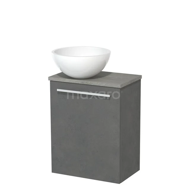Toilet unit with countertop wash basin | 41 cm Dark grey concrete Flat front High-gloss white Mineral marble worktop Grey oak worktop TMK10-02715