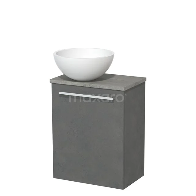 Toilet unit with wash basin | 41 cm Dark grey concrete Flat front Matte white Solidtop wash basin Grey oak worktop TMK10-02716
