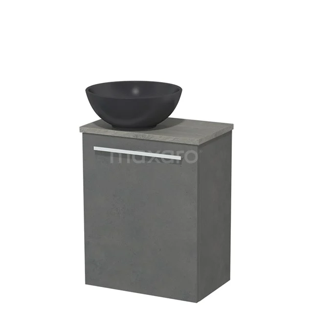 Toilet unit with countertop wash basin | 41 cm Dark grey concrete Flat front Matte black Quartz worktop Grey oak worktop TMK10-02717