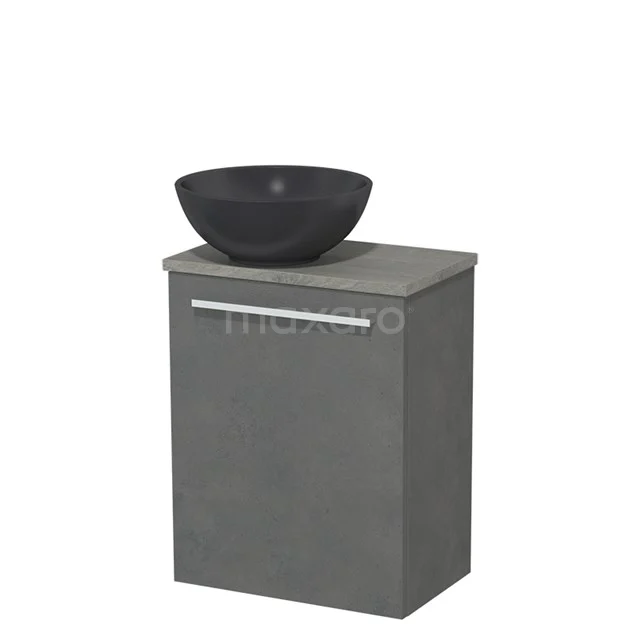 Toiletmeubel met waskom | 41 cm Donkergrijs beton Vlak front Mat zwart Quartz waskom Grijs eiken blad TMK10-02717