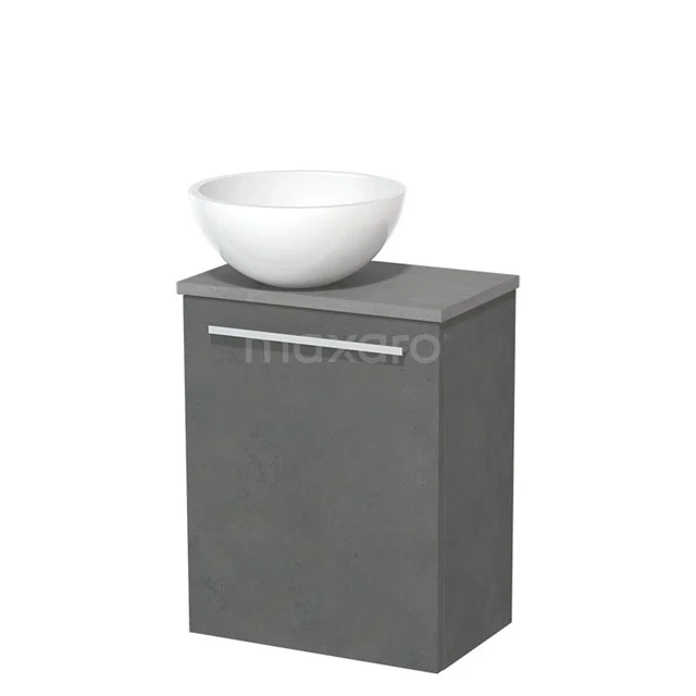 Toilet unit with countertop wash basin | 41 cm Dark grey concrete Flat front High-gloss white Mineral marble basin Light grey concrete worktop TMK10-06937