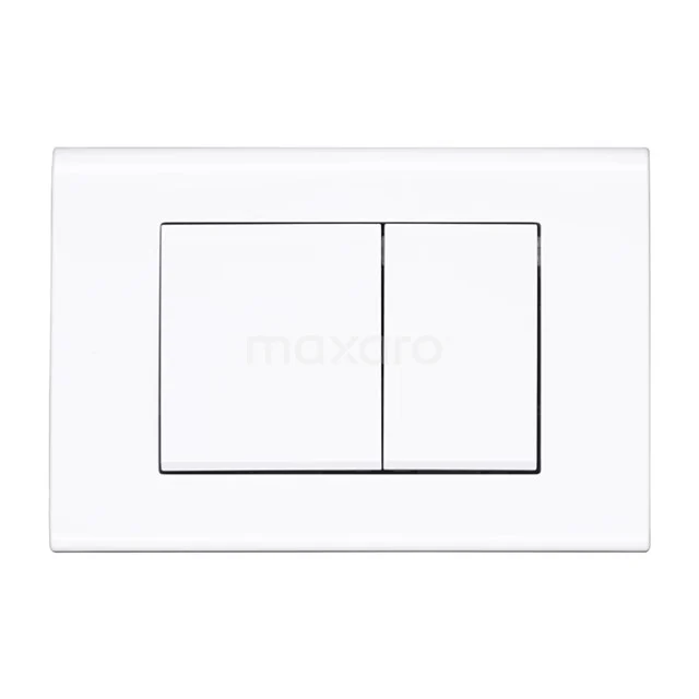 White rectangular flush plate with double push button, suitable for modern bathrooms; made of durable plastic.