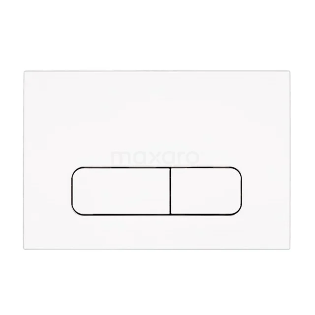 Weiße Geberit-Betätigungsplatte, rechteckig mit Zweiknopf-Design, ideal für moderne Bäder.