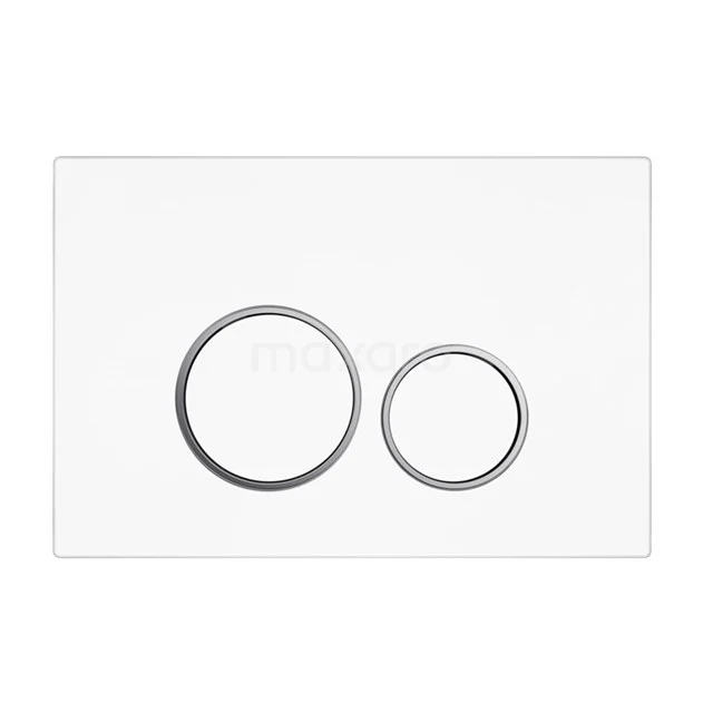 Weiße WC-Bedienungsplatte in rechteckiger Form mit runden Knöpfen, ideal als modernes Designaccessoire für jedes Badezimmer.