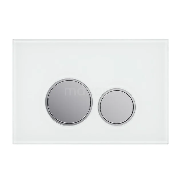 Bedienfeld WC | Chrom mit glänzendem weißem Glas KSW006E1MW Weiße Betätigungsplatte mit zwei runden Knöpfen, modernes Design und ideal für WC-Räume oder Badezimmeranwendungen.