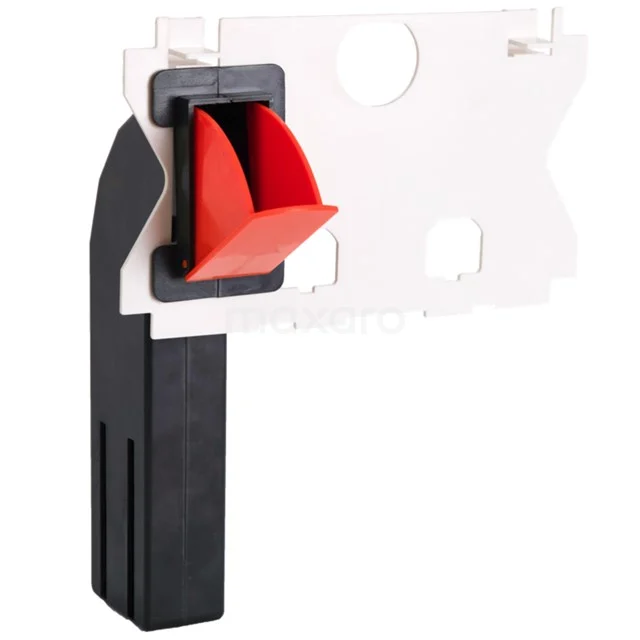 Weißes Kunststoff-Spülkasten-Einbauelement mit rotem Einstellknopf, geeignet für moderne Badezimmerinstallationen.