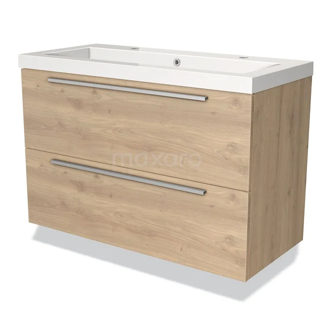 Modulo Vanity units with basin | 100 cm Light brown oak Flat front Mineral marble 2 Stacked drawers BMW17-00658