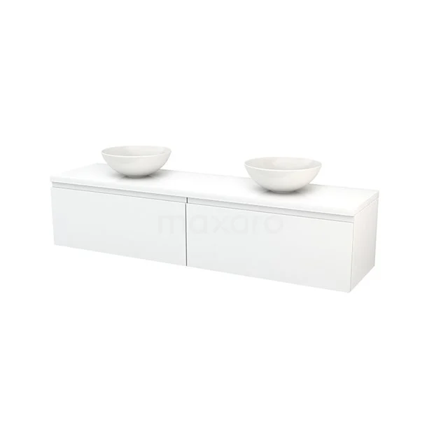 White hanging bathroom unit with two basins, minimalist design, ideal for modern bathroom design.