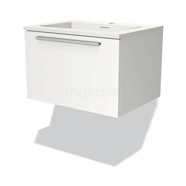 Witte hangende badkamerkast met lades, minimalistisch ontwerp, voorzien van handgreep en ideaal voor compacte badkameropslag.