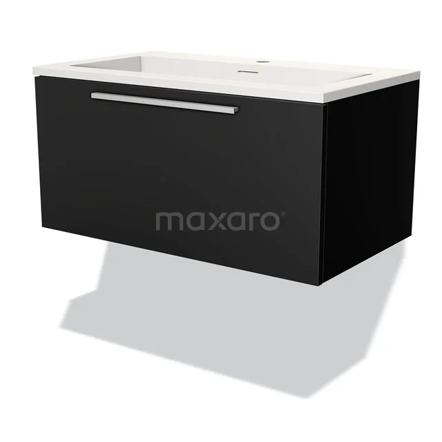 Modulo Badkamermeubel met wastafel | 80 cm Mat zwart Vlak front Solid surface 1 lade BMW11-02561