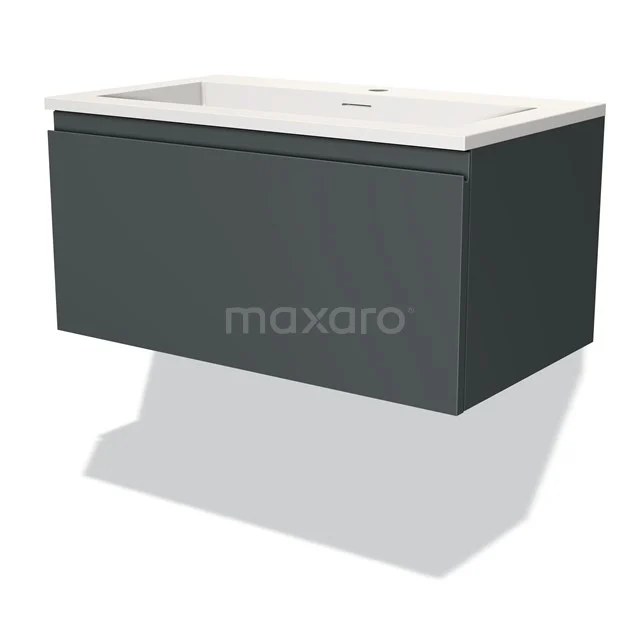 Modern grey bathroom unit with floating design and white ceramic basin, ideal for stylish bathroom spaces.