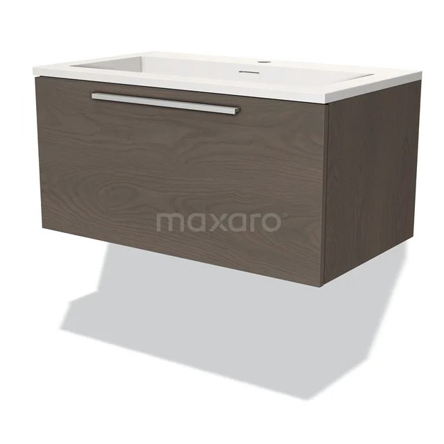 Modulo Vanity units with basin | 80 cm Dark brown oak Flat front Solid surface 1 drawer BMW11-02587