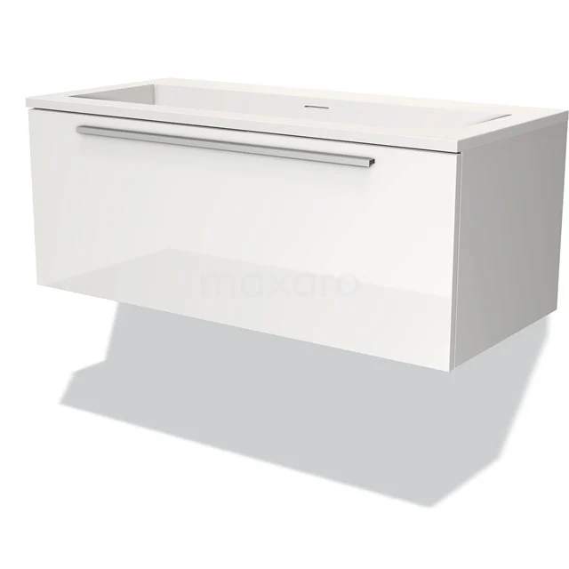 Modulo Vanity units with basin | 100 cm High-gloss white Flat front Solid surface 1 drawer BMW11-02599