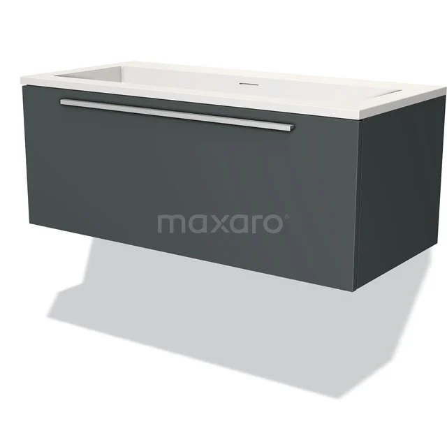 Graues hängendes Waschtisch mit Schublade, modernes Design, weißes keramisches Waschbecken, ideal für ein stilvolles Badezimmer.