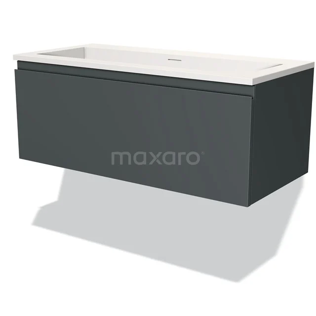 Dunkelgrauer Badschrank mit integriertem Waschbecken, modernes Design, Wandmontage, glatte Finish-Serie, nachhaltige Materialien.