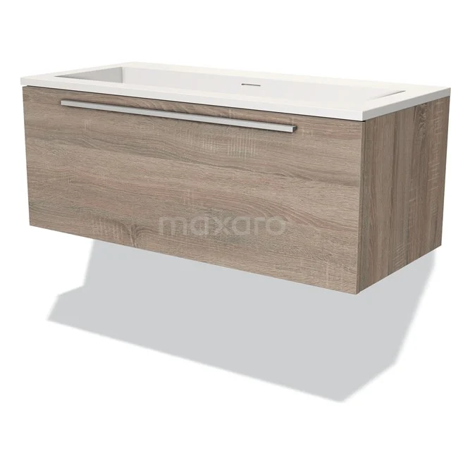 Modulo Badkamermeubel met wastafel | 100 cm Eiken Vlak front Solid surface 1 lade BMW11-02611