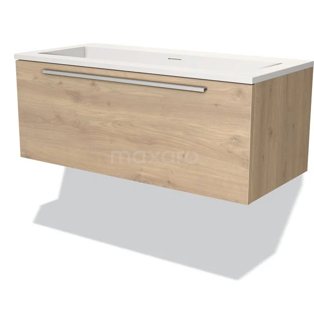 Modulo Vanity units with basin | 100 cm Light brown oak Flat front Solid surface 1 drawer BMW11-02615