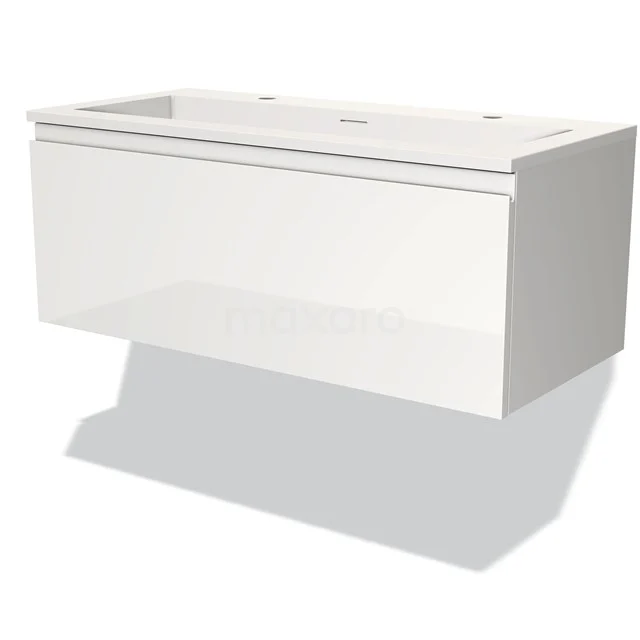 Modulo Vanity units with basin | 100 cm High-gloss white Handle-less front Solid surface 1 drawer BMW11-02633