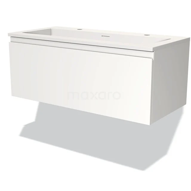 Weißes schwebendes Badmöbel mit einem klaren Design und Soft-Close-Schublade, ideal für einen modernen Badezimmerstil.