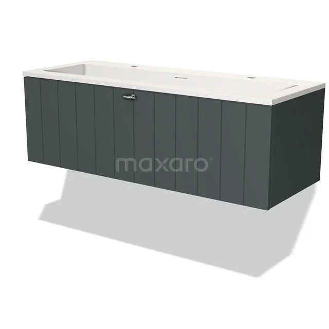 Modulo Vanity units with basin | 120 cm Dark grey Slat front Solid surface 1 drawer BMW11-02702 Matt grey bathroom unit with integrated white basin; modern, floating design made of wood for stylish bathroom design.