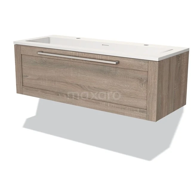 Modulo Bathroom furniture with sink | 120 cm Oak Frame front Solid surface 1 drawer BMW11-02708 Wooden bathroom unit with chest of drawers, modern design, white ceramic sink, suitable for a stylish and practical bathroom.