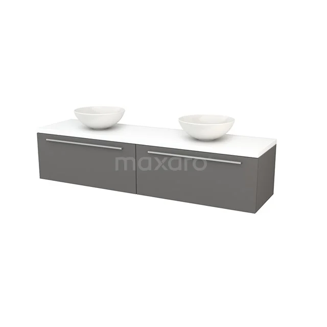 Modulo+ Plato Badkamermeubel voor waskom | 180 cm Basalt Vlak front Mat wit blad 2 lades naast elkaar BMK002398