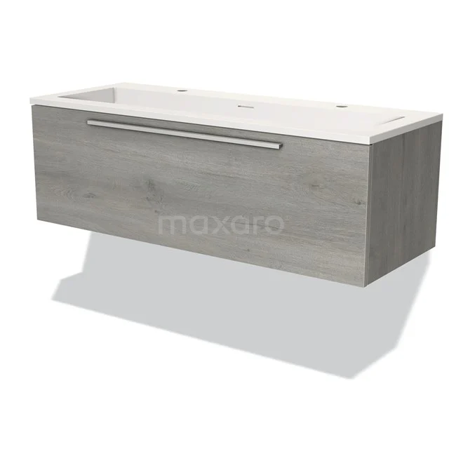 Modulo Bathroom furniture with sink | 120 cm Grey oak Flat front Solid surface 1 drawer BMW11-02717 Wooden Bathroom unit Grey with white vanity units with basin, modern design, wall-mounted, Series Elegant, ideal for a stylish bathroom.